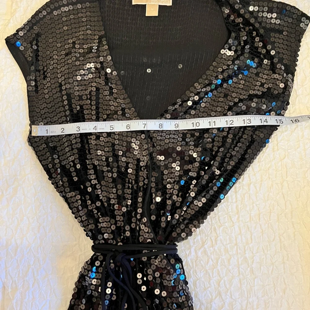 Michael Kors Black Sequin Wrap Dress (Size: M) - Picture 6 of 8